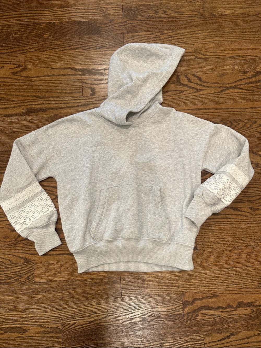 abercrombie kids Light Gray Hooded Pullover Sweater with Lace Sleeve Panels
